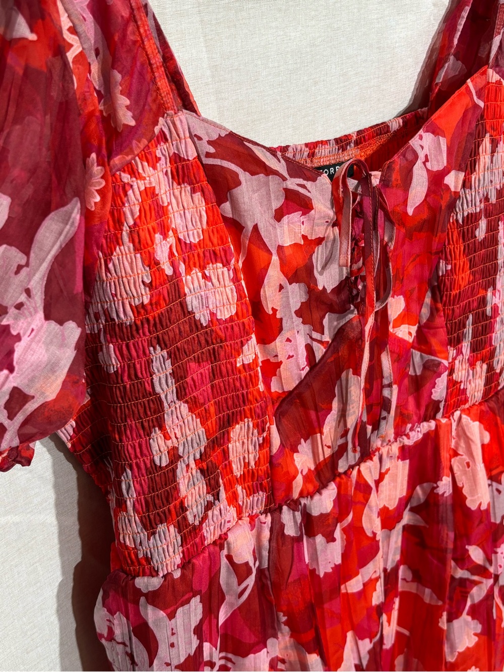 Torrid • Red & Pink Floral Lace Up Midi Dress 2X - Picture 4 of 12